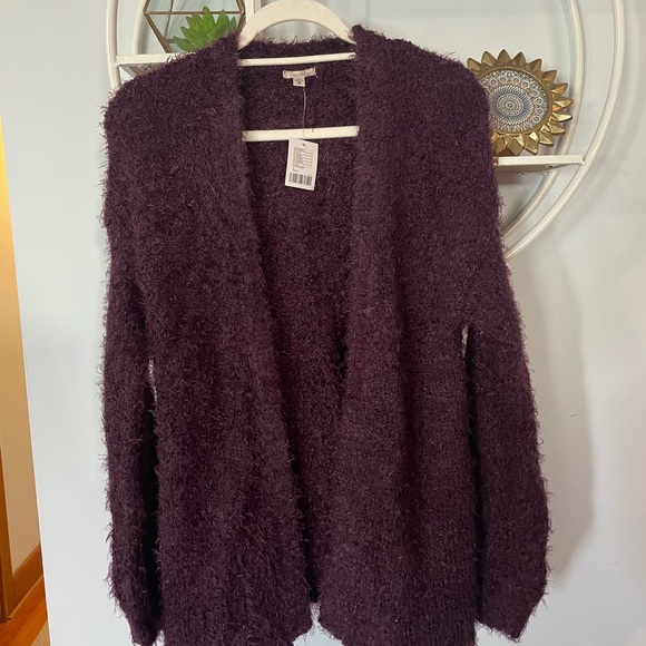 Ecote Anthropologie Women's Small S Fuzzy Purple Open Cardigan Pockets NWT - Picture 1 of 6